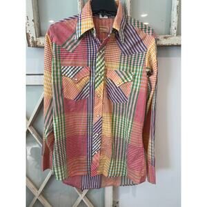Vintage Ely Plains Rider western pearl snap plaid shirt size 16-34